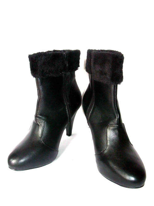 Fur Ankle Boot Pleather Black Sizes 3,4,5,6,7,8