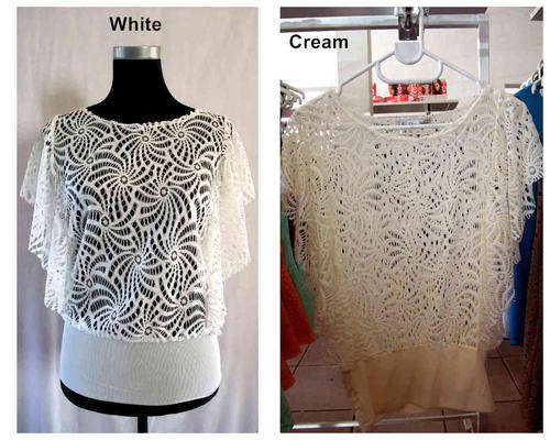 Lace Top Flutter Sleeve One Size(30-36) Color WHITE