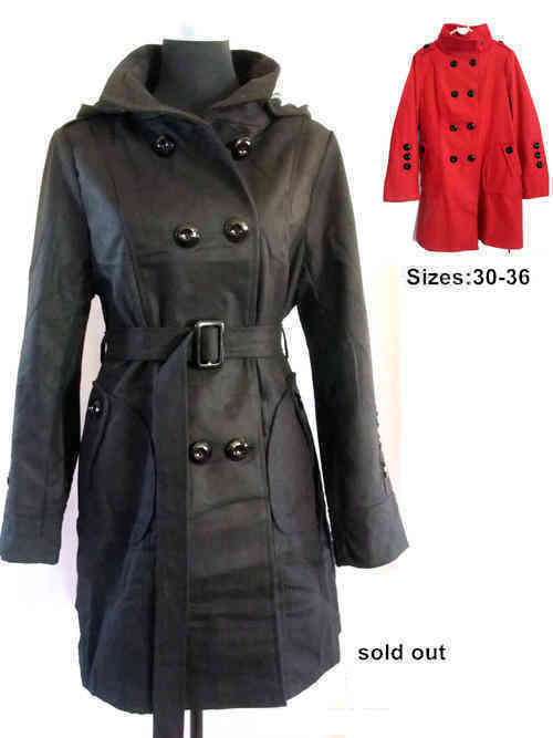 Hooded Winter Coat Double Breasted Colors: Black(sold out),Red