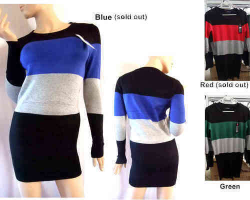 Bold Stripe Sweater Dress Round Neck One Size