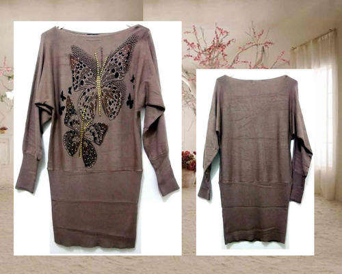 Sweater Dress Round Neck Bat Sleeve Size 34-38 Camel