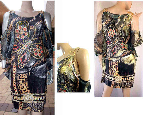 Stunning Cut Out Shoulder Chain Sequins Evening Dress Size 36/38