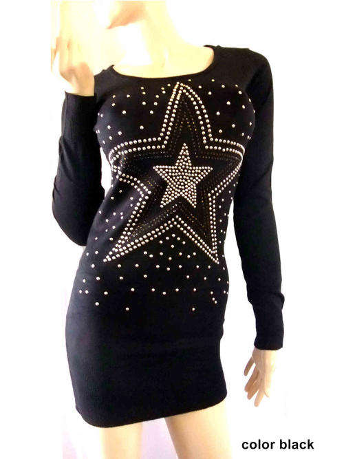 The Stars Sweater Cotton Dress / Long Top Size 34/36 Color Grey