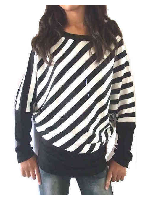 Striped Knitwear Round Neck Bat Sleeve One Size(32-38)