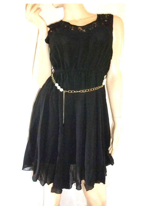 Chiffon Knee-Length Cocktail Dress With Chain Belt Sizes 30 - 40