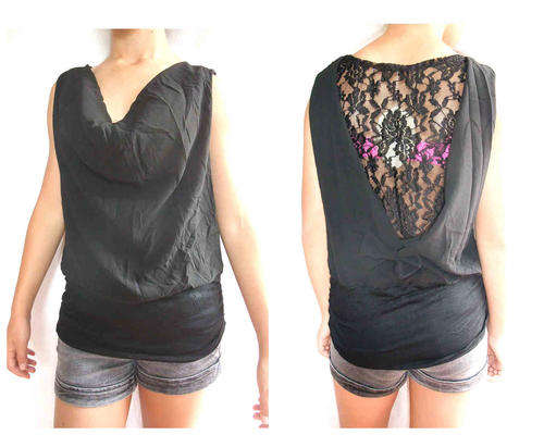 Drape Front Lace Back Top Size 40/42 Colour Black