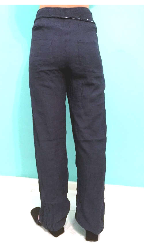 Elegant Elastic Waist Pants Adjustable Hem Midnight Blue , Black Sizes 30-40