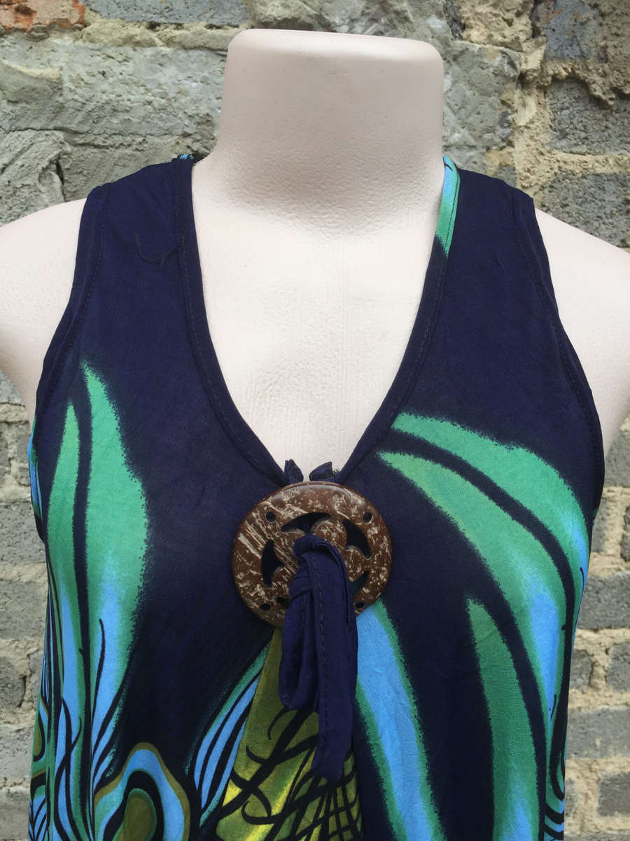 Multicolor Sleeveless Peacock feather Print Tunic 1Size 32-38