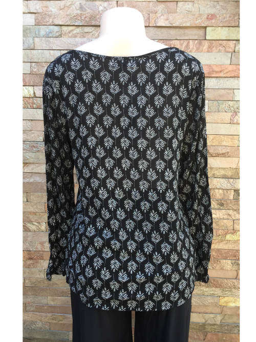 Long Sleeve Cotton Blouse Black/White Size M