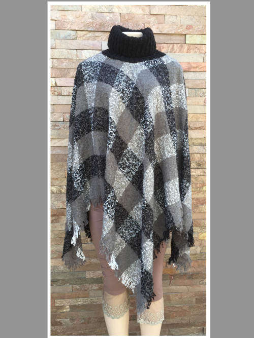 Acrylic Turtleneck Poncho One Size Color Black