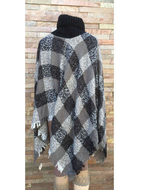Acrylic Turtleneck Poncho One Size Color Black