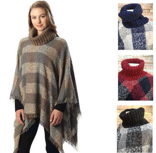 Acrylic Turtleneck Poncho One Size Color Black