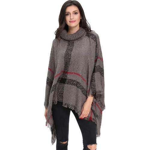 Acrylic Turtleneck Poncho One Size In Color Grey