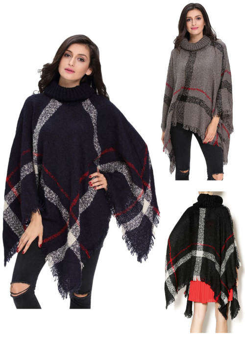 Acrylic Turtleneck Poncho One Size In Color Grey