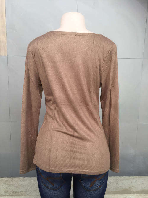 Unbalanced Neckline Side Gathered Ruched Shirt Colors Camel Sizes 32 - 42, Black Sizes 32 - 40