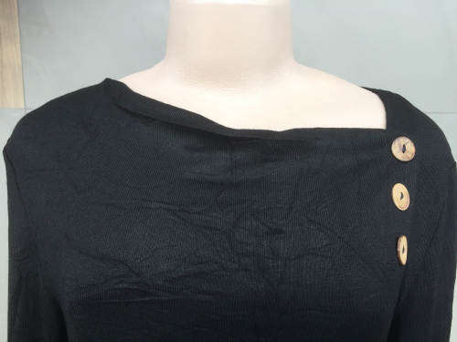 Unbalanced Neckline Side Gathered Ruched Shirt Colors Camel Sizes 32 - 42, Black Sizes 32 - 40