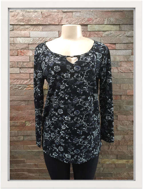 Floral Tunic Long Sleeve Top Color Black Size L