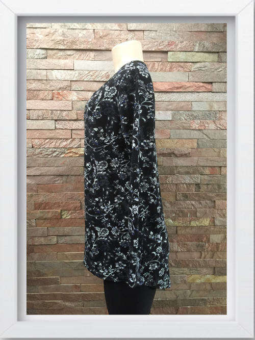 Floral Tunic Long Sleeve Top Color Black Size L