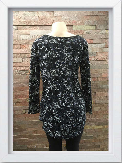 Floral Tunic Long Sleeve Top Color Black Size L