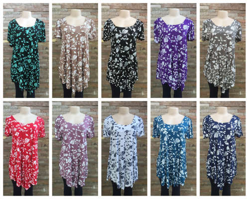 "New Arrivals 2017" Square Neck Rose Tunic 10 Colors Available Sizes 36 - 50