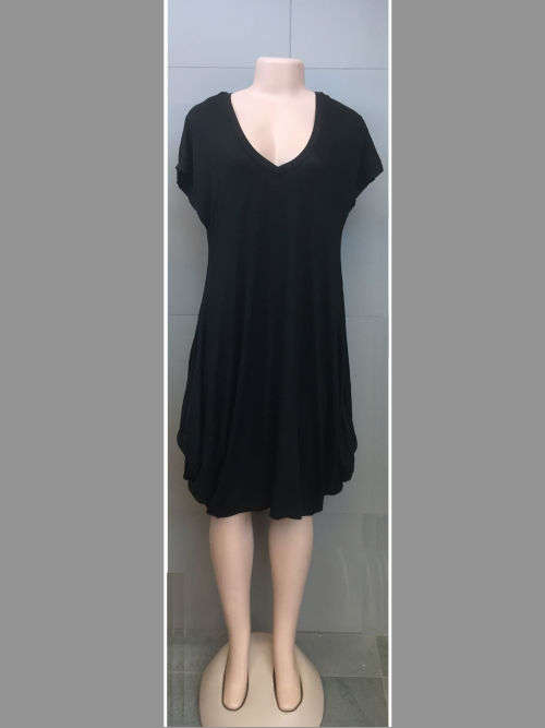 V Neck Short Sleeve Baggy Dress Pocket Sizes 32 to 44