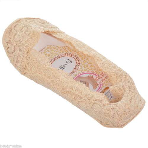 Ladies Lace Non Slip Shoe Liner Secret Socks Anti Slip Footsies Color Beige