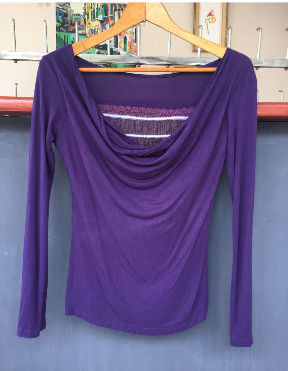 Long Sleeve Drape Boat Neck Top Size M Made in Italy