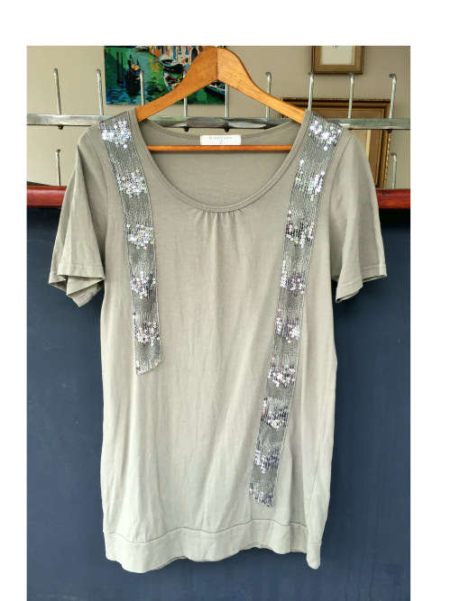 GIORDANO 100% Cotton Short Sleeve Long Top Sequins Size L