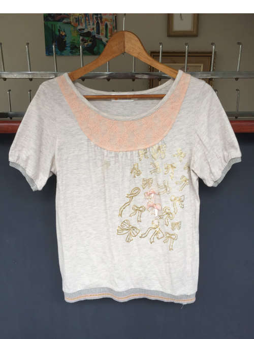 Vintage Round Neck Cotton Exotic Top Size L