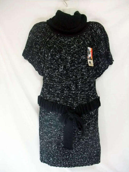 LONG TOP DRESS SWEATER - BLACK