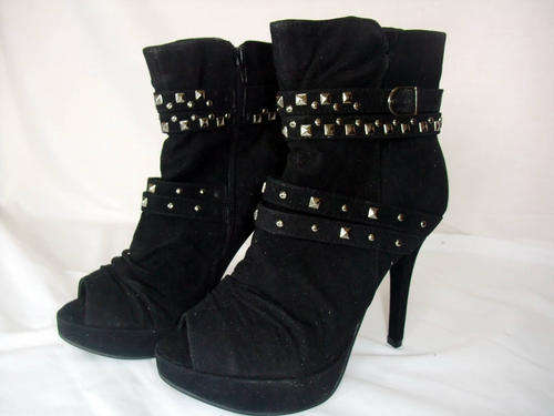 ***HOT FASHION***  Suede Studs Buckle Bootie OPEN TOE/BLACK , SIZE: 7