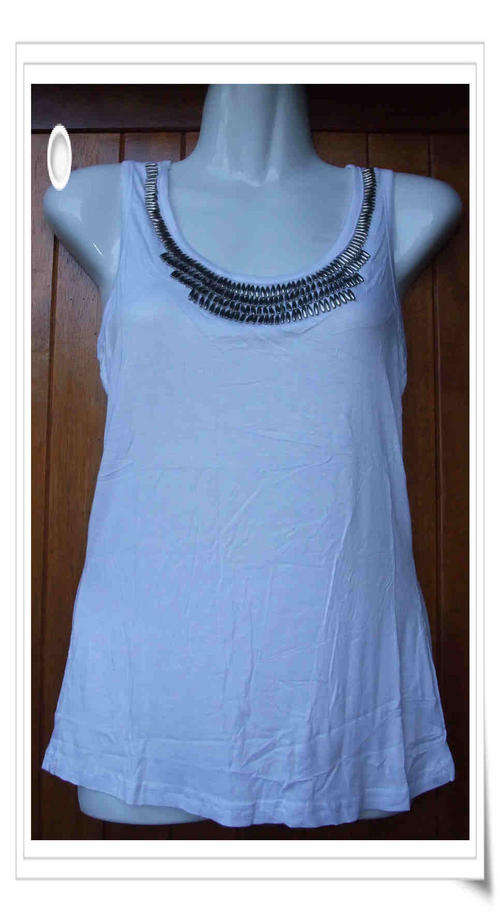 100% Cotton Sequins Lovely White Top , M