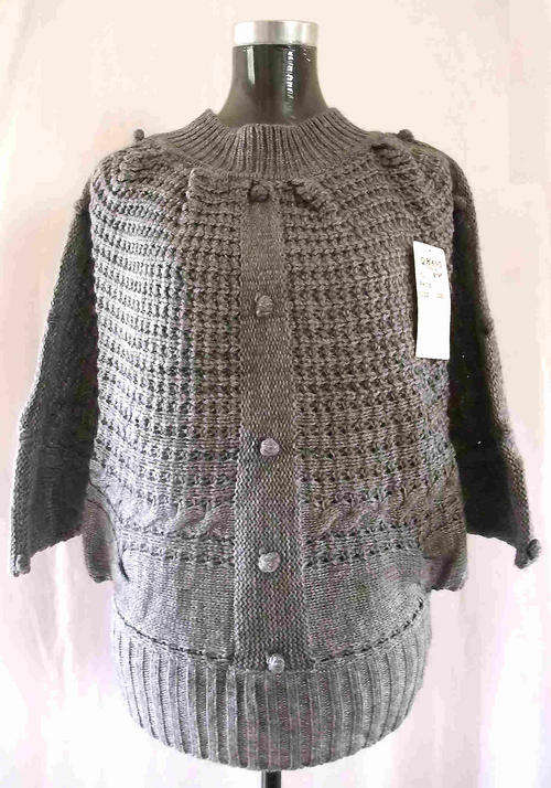 PONCHO STYLE WOOL SWEATER  - GREY