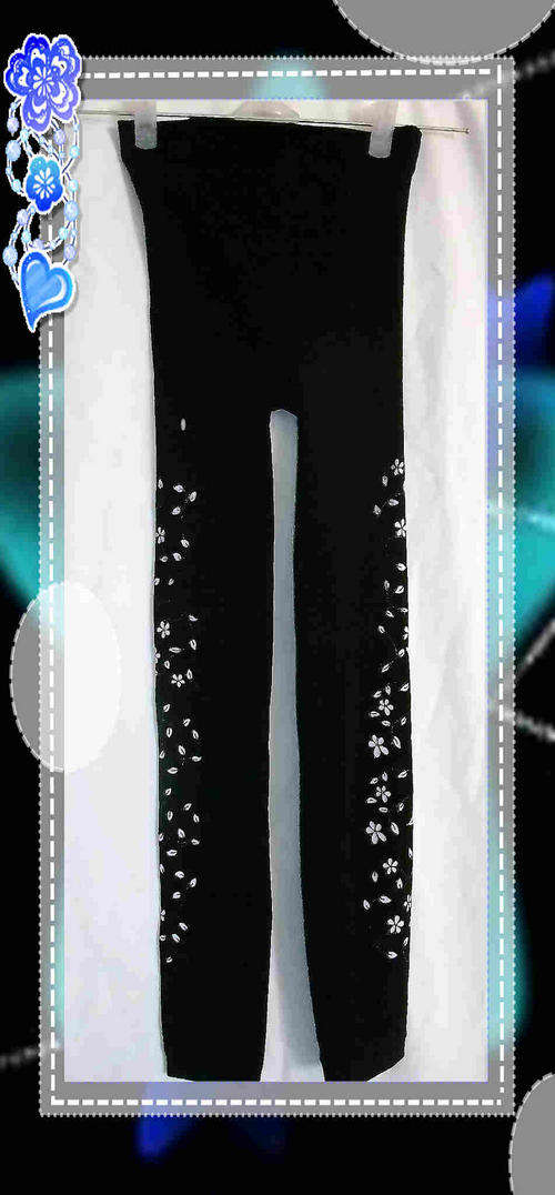 Black Leggings With White Floral Glitter Detail