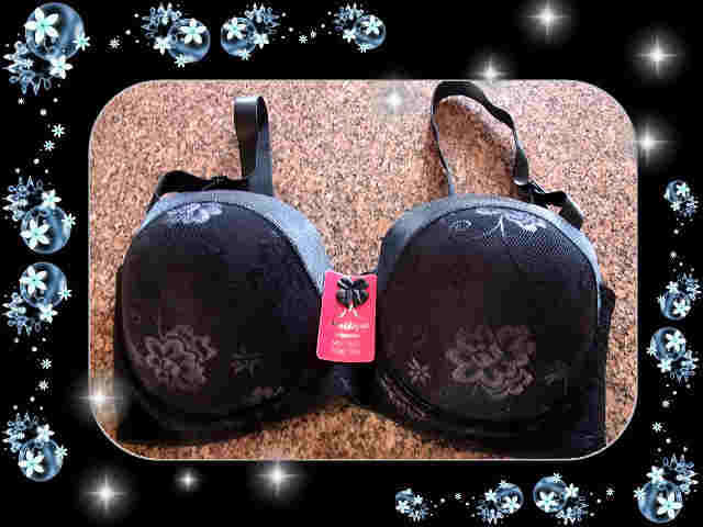 36D Satin Edge Black Floral Bra