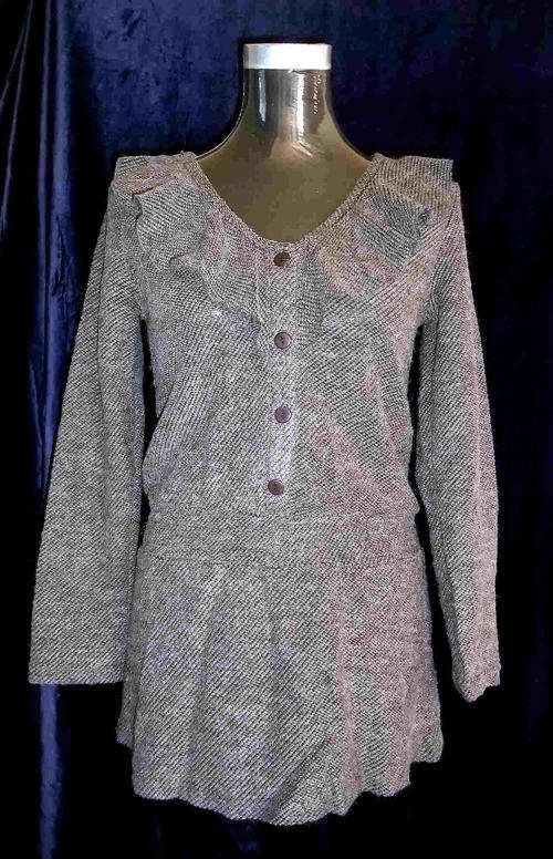 Lotus Leaf Collar Knitted Elastic Waist Design Blouse , Grey