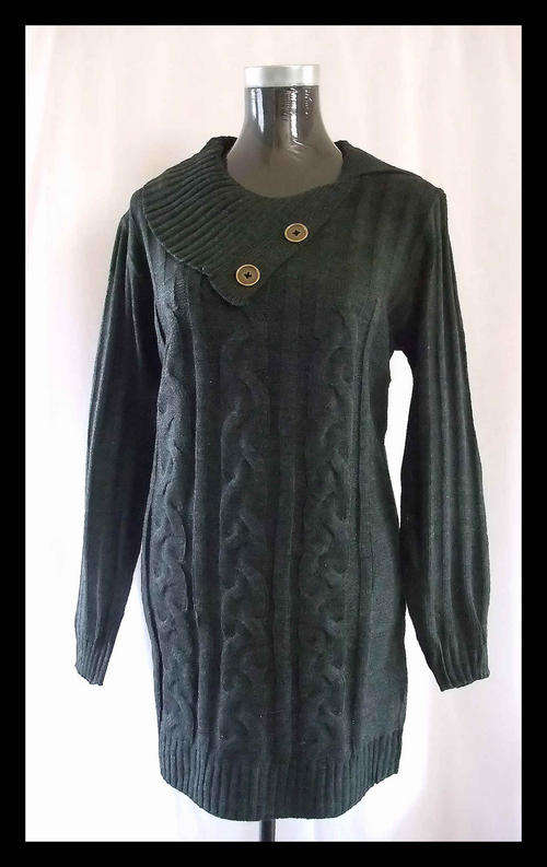 COTTON Long SWEATER Lovely Front - Dark Grey 34/36