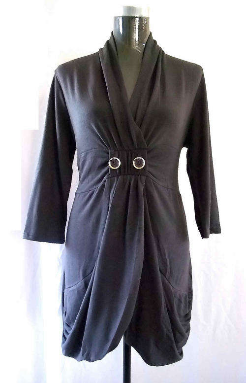 Long Dark Grey Cardigan With Lantern Hem 32/34