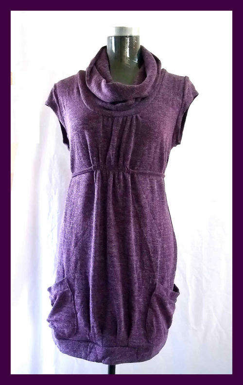 Elegant Long Jersey Dress With Spaghetti Belt - Purple 34/36