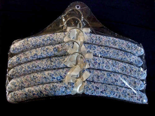 Floral Cotton Fabric Clothes Hangers Bow Satin 5Pcs - Blue