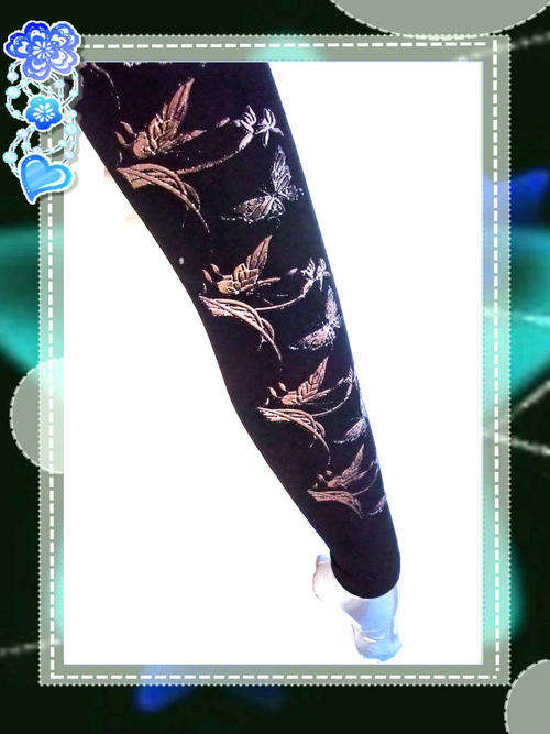 Black Leggings With Brown Butterfly Glitter Detail