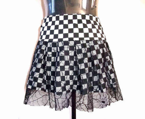 Black/White Mini Skirt With Lace Trim S/M 26-29