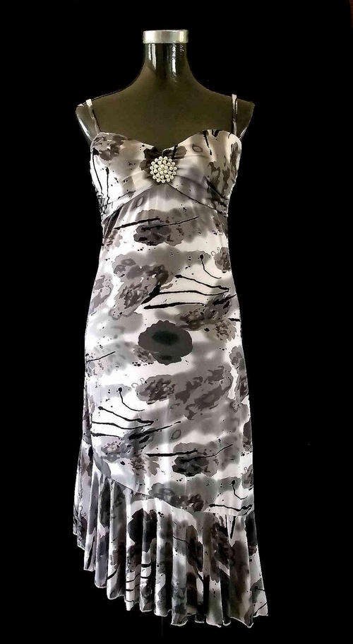 Stunning Grey Summer Dress Pearl Front 32/34