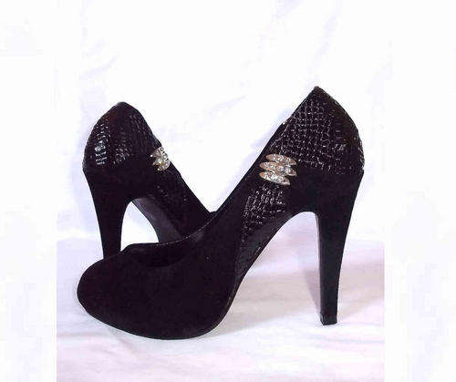 DIAMOND SUEDETTE PUMPS HIGH HEEL PLATFORM BLACK SIZES:3