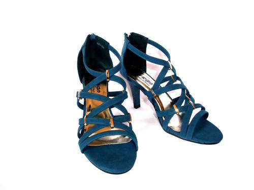 Suede Multi Strap Back Zip Ring Decor High Heel Sandals Teal Size 6