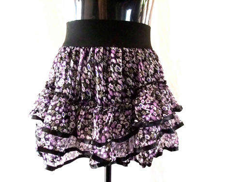 Mini Floral Lace Skirt With Satin Edge L/XL Blk/Purple