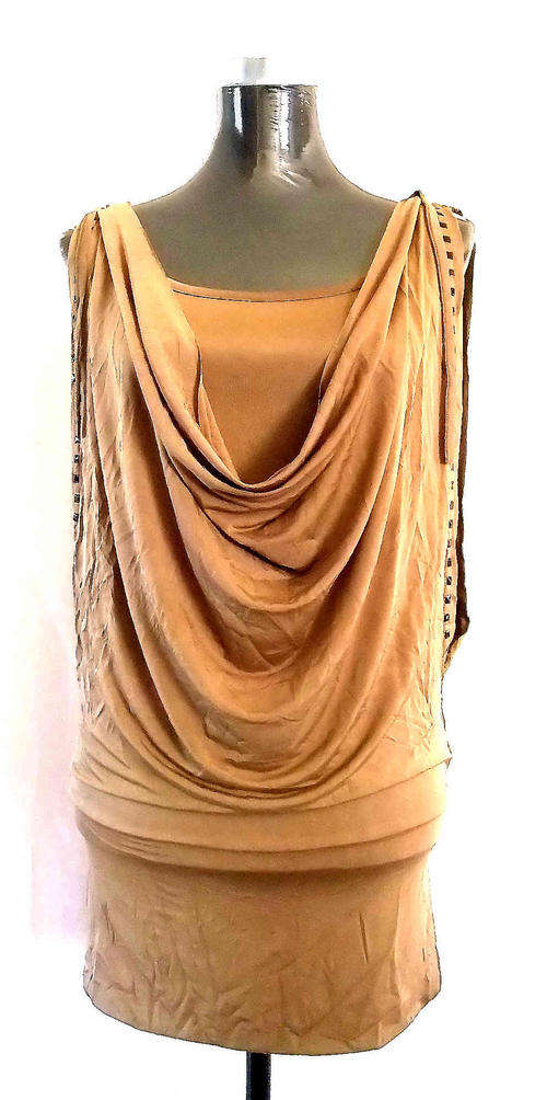 Multi Layered Drop Front  Camel Top/Short Dress 32/34