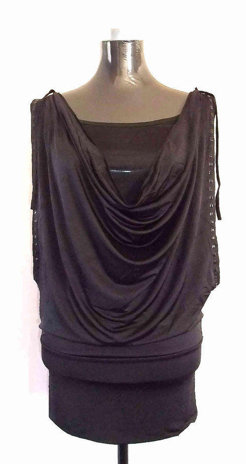 Multi Layered Drop Front  Black Top/Short Dress 32/34