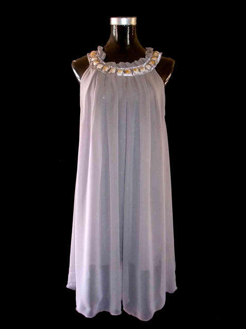 Elegant Chiffon Tunic Dress Mother of Pearl Front Silver Grey 36/38