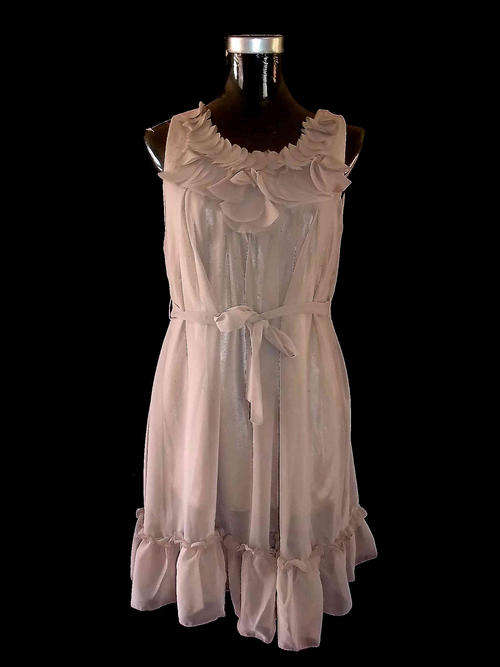FLIRTY Chiffon Tunic Dress+Belt  PETAL Neck  Satin Inner Beige L/XL